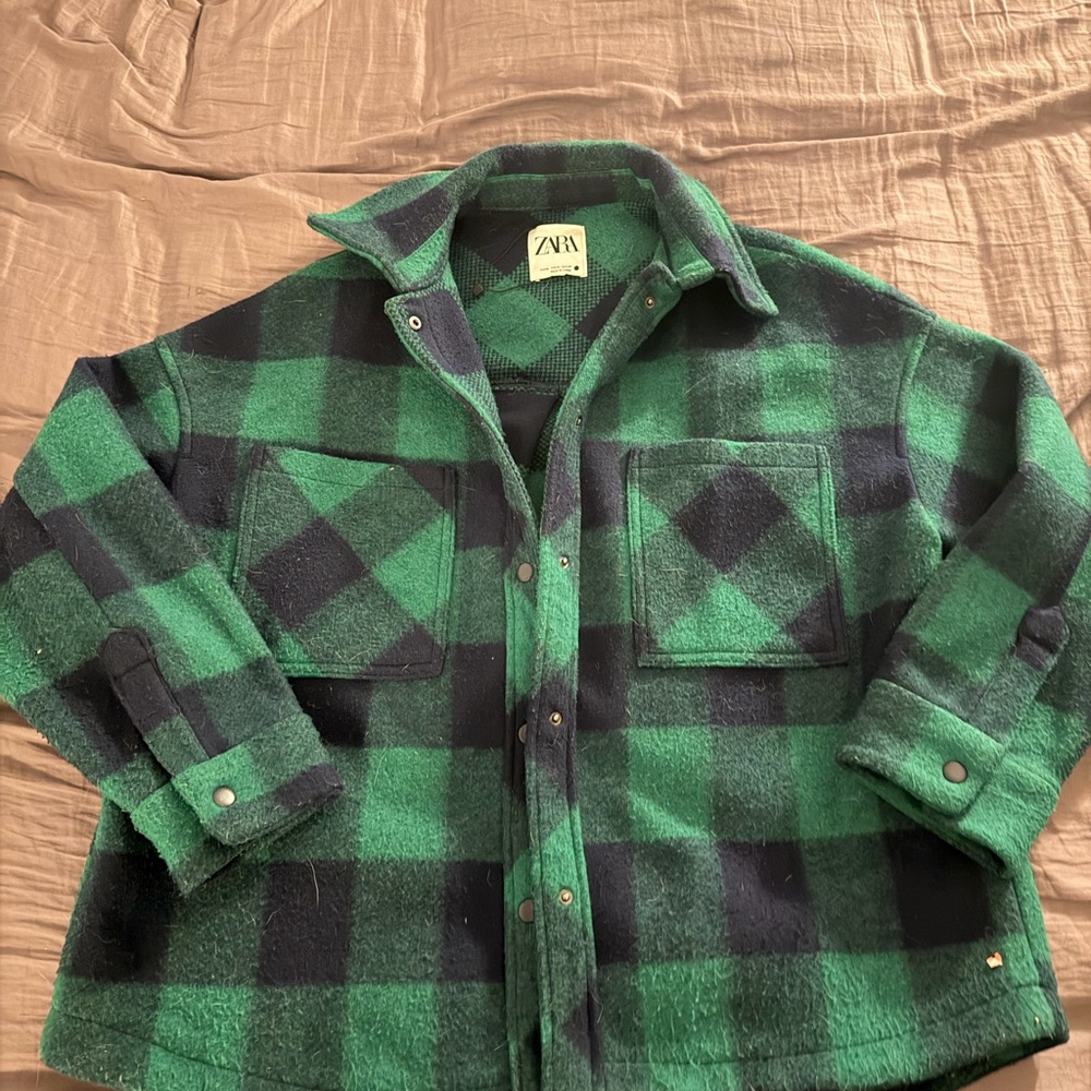 Zara Green and Navy Checkered Shirt